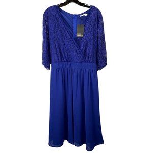 Pinup Lace Surplice Dress Plus 22W Blue Tie Waist Mother of Bride Event NWT